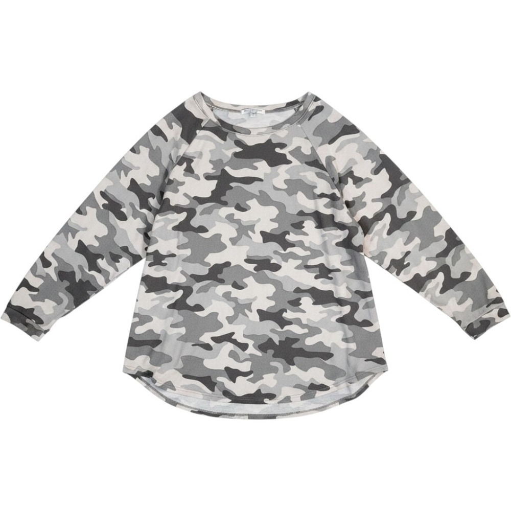 Chic Soul Womens 3XL Grey Camo Top Raglan Sleeve High Low Hem Pullover Casual